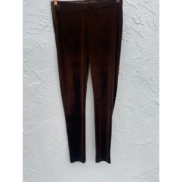 Twiggy London Elastic Waist Side Zip Skinny Leg Brown Velvet Pants Sz M - Picture 1 of 10
